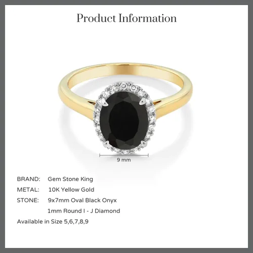 Miniatura 33 de Gem Stone King Anillo de compromiso ovalado de oro amarillo de 10 quilates con piedra natal y halo de diamantes Ovalado de 0.354 x 0.276 in