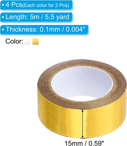 Miniatura 2 de PATIKIL Cinta adhesiva metálica Washi de 0.591 in x 16.4 ft, 4 unidades de papel de arte para espejo, autoadhesivas, para bricolaje, manualidades