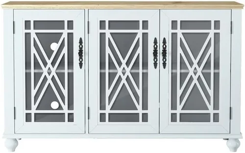 LIVILAND Aparador de cocina estilo vintage de 55 pulgadas, color blanco grisáceo