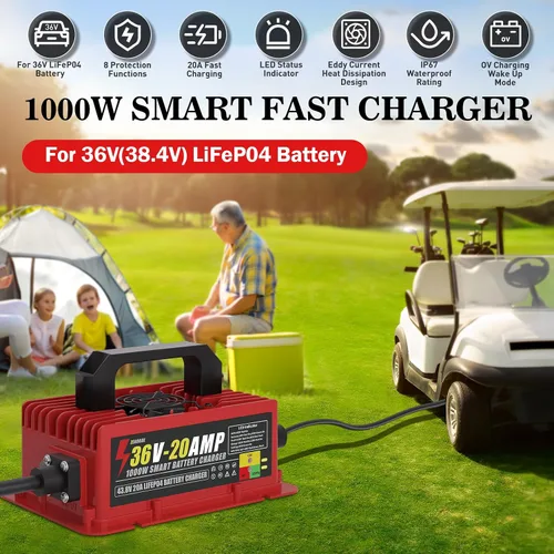 Miniatura 2 de Cargador de batería de litio de 36 V 1000 W 20 A para LiFePO4, impermeable IP67 con ventilador de refrigeración y cable de 16 pies, para carrito