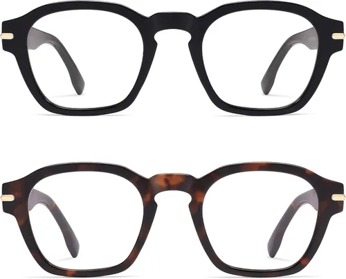 Miniatura 4 de AMOMOMA Paquete de 2 lentes de lectura cuadrados retro para mujeres y hombres, marco de lectura de computadora con luz azul AM6204