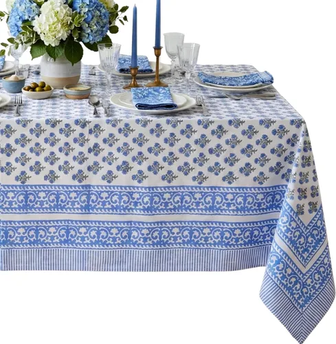 Miniatura 65 de ATOSII Mantel 100% algodón, Amara, floral, hecho a mano, rectangular, de lino, para cocina, comedor, fiestas, bodas, exteriores, picnics, Pascua