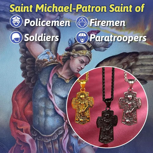 Miniatura 5 de FaithHeart - Collar de San Miguel, dije personalizado de protección del arcángel, para hombres y mujeres, acero inoxidablechapado en oro Medalla