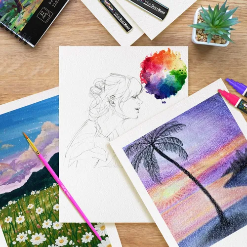 Miniatura 7 de Papel de acuarela de color blanco, paquete de 2 (64 hojas), cuaderno de bocetos de papel de color de agua, bloc de papel de acuarela, cuaderno