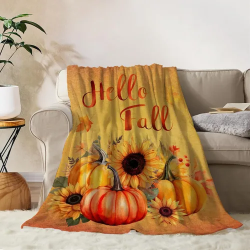 Miniatura 15 de YeeJu Manta decorativa de otoño, tamaño Queen, para Acción de Gracias, cosecha de otoño, lindas calabazas, para cama, sofá, grande, suave, Otoño-01