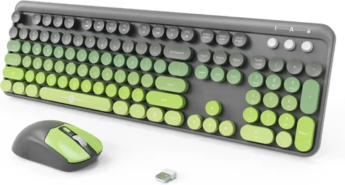 Miniatura 13 de FOPETT V2020 Combo de teclado y mouse inalámbricos, bonito teclado inalámbrico con llave roja redonda estilo retro, conectividad CapSecure de 2.4