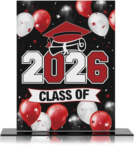 Miniatura 8 de LINGTEER Class of 2026 - Soporte de mesa acrílico con globos azules de graduación para póster, paquete de 2 decoraciones de fiesta de felicitaciones