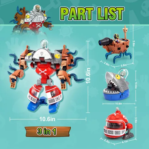 Miniatura 2 de Maikerry Juego de figuras de juguete PVZ 3 en 1, robot jefe de tiburón deformación, figuras de acción, regalos de cumpleaños y fiesta para niños