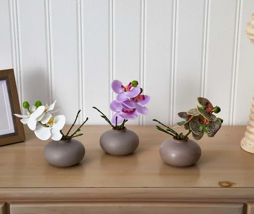 Miniatura 5 de Nearly Natural Arreglo artificial de orquídea Phalaenopsis de 7 pulgadas, juego de 3