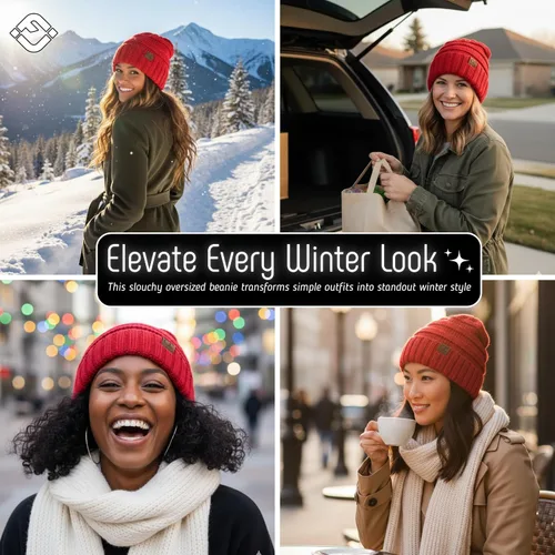 Miniatura 270 de Funky Junque Gorro de moda de punto trenzado de talla extragrande, grueso, abrigado, suave y holgado