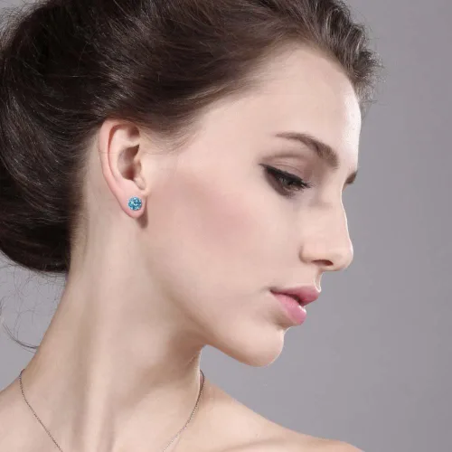 Miniatura 3 de Gem Stone King Aretes de oro blanco sólido de 14 quilates con piedra natal redonda de 0.315 in Aretes de oro con respaldo cómodo para mujer