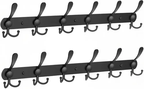 Miniatura 19 de YUNISS Perchero montado en la pared, 3 ganchos triangulares de acero inoxidable para abrigos, sombreros, batas, toallas en recibidor y entrada Negro