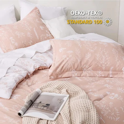 Miniatura 4 de Bedsure Juego de Edredón Full - Juego de Cama Rosa Empolvado, 3 Piezas de Ropa de Cama Floral Bonita, 1 Edredón Suave Reversible de Flores Botánicas