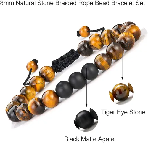 Miniatura 6 de Pulsera de ojo de tigre para hombre regalo 0315in de ojo de tigre piedra de lava y roca de lava pulsera de ansiedad ajustable para alivio