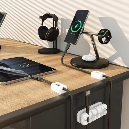 Miniatura 4 de 5 clips organizadores de cables negros, clips adhesivos de silicona para cables de carga, organizador de cables para escritorio, mesita de noche