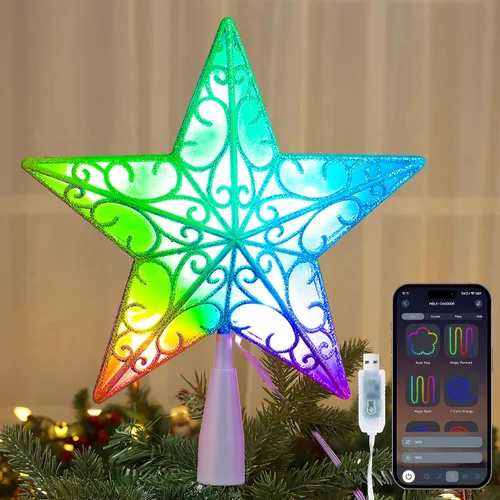 Miniatura 12 de Brizled Estrella para Copa del Árbol de Navidad de 9.5", Copa Plateada con Purpurina, Adorno 3D para Árbol de Navidad con 10 Luces, Certificado UL