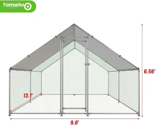 Miniatura 5 de NUGRIART Gallinero grande de metal para pollos con jaula de aves de corral de entrada con cubierta resistente al agua y anti-UV, casa para patos