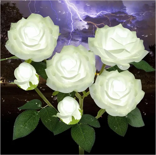 Miniatura 9 de Luces solares de estaca de jardín para exteriores, luz LED mejorada con 6 rosas, luces decorativas solares impermeables para patio, camino, patio