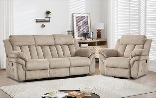 Miniatura 24 de CANMOV Juego de sofá reclinable, sofá biplaza reclinable manual y sofá de 3 plazas con reposabrazos sobrerelleno para sala de estar, muebles de Gris