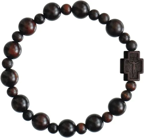 Sine Cera Pulsera de rosario católico de madera de azufaifo oscuro, cuentas lisas de 0.394 in