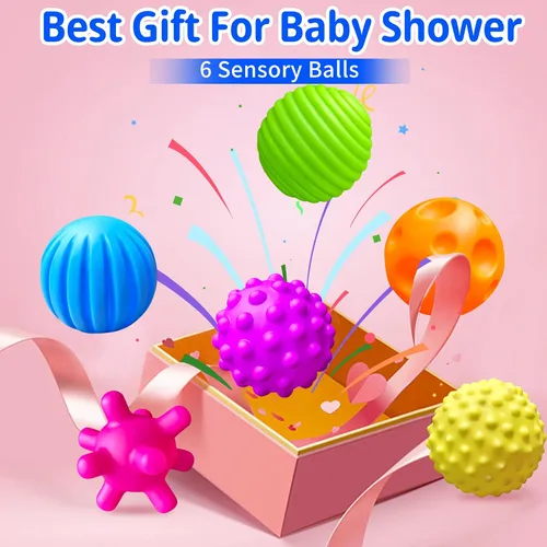 Miniatura 2 de Paquete de 6 bolas sensoriales para niños pequeños de 1 a 3 años, juguetes sensoriales para bebés de 6 a 12 meses, juguetes Montessori para bebés