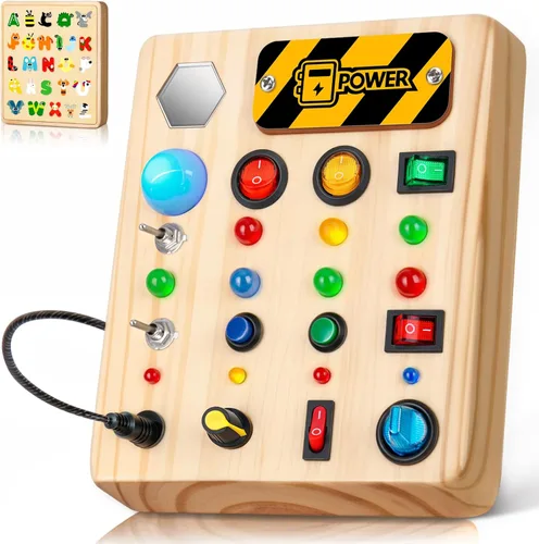 Miniatura 10 de TINTECUSA Tablero Ocupado con Luz LED, Juguetes Sensoriales de Madera para Niños Pequeños, Juguete Musical Montessori para Avión, Actividades