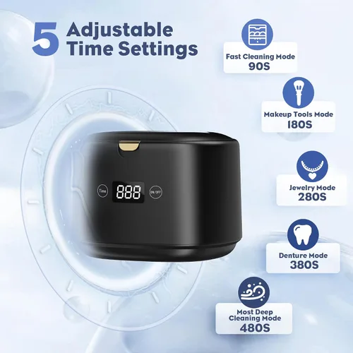 Miniatura 3 de Limpiador ultrasónico de 30 W, limpiador ultrasónico profesional de joyas, 45 kHz 7.8 fl oz, máquina de limpieza portátil para dentaduras