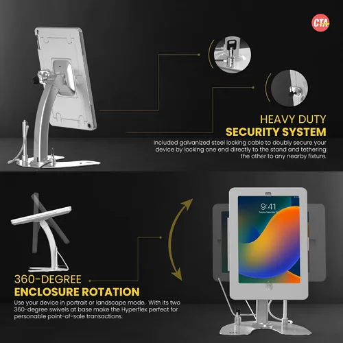 Miniatura 3 de Soporte de quiosco dual: soporte de aluminio CTA con caja de bloqueo y cable. Base giratoria de 360 grados. Carcasa diseñada para iPad mini