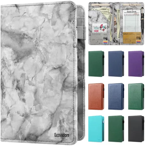 Miniatura 36 de Libreta de mesera para camarera, organizador de cuero con bolsillo con cremallera, folleto para personal de restaurante, soporte para cheques de Café