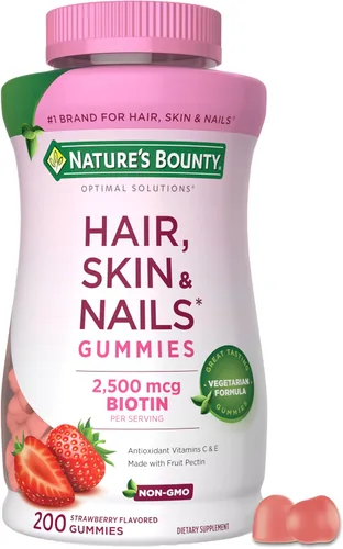 Nature's Bounty Soluciones óptimas gomitas de pectina para cabello, piel y uñas, 2500 mcg de biotina por porción, gomitas sin pegajosidad, fórmula