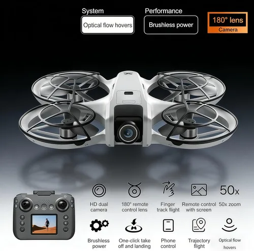 Miniatura 4 de Drone RC con control remoto de pantalla con pantalla de control remoto, protector de hélice, cámara doble, ajuste de velocidad, retención