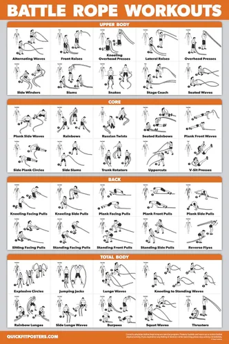 Miniatura 5 de QuickFit - Juego de 2 pósteres de ejercicios con pelota medicinal y cuerda de batalla, juego de 2 tablas de ejercicios (laminados, 18 x 24 pulgadas)