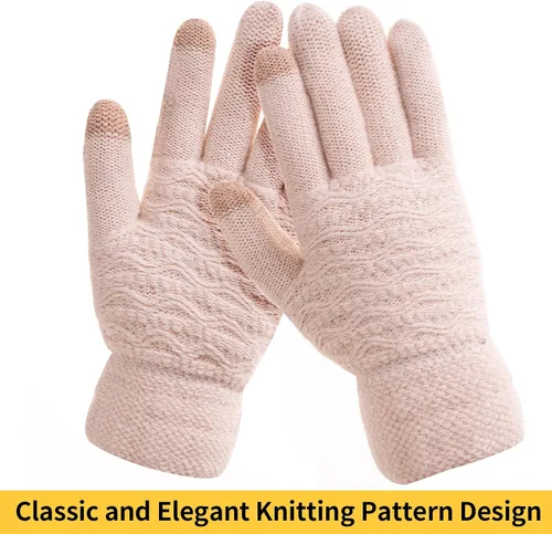 Miniatura 4 de Guantes de invierno cálidos para pantalla táctil para mujer, guantes térmicos de punto de lana con forro polar para clima frío