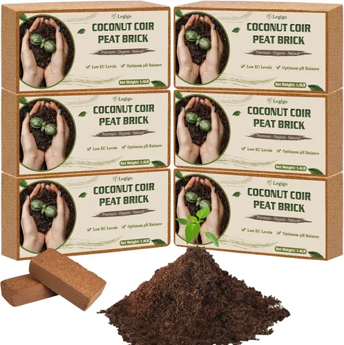 Legigo Paquete de 6 Ladrillos Premium de Fibra de Coco para Plantas - 100% Orgánico Ladrillos Comprimidos de Fibra de Coco para Mezcla Inicial,