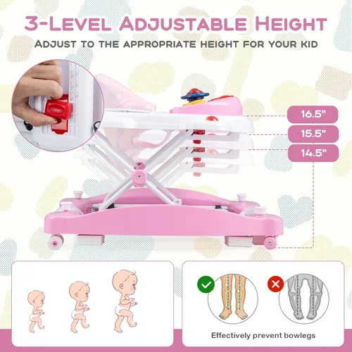 Miniatura 3 de BABY JOY Andador de bebé 6 en 1, andador de bebé plegable con ruedas, altura ajustable, música, luces, modo saltador y mecedora, andadores de bebé