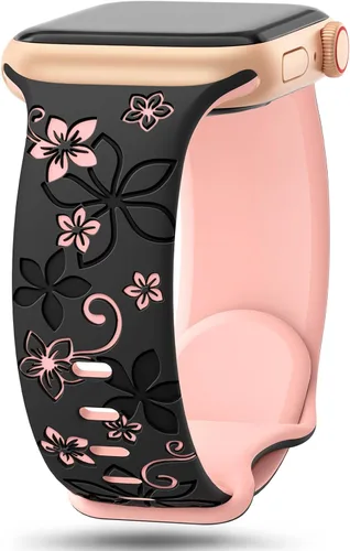 Correas con grabado floral compatibles con Apple Watch Band de 1.49, 1.57, 1.61, 1.65, 1.73, 1.77, 1.92 pulgadas para mujeres, correas deportivas de