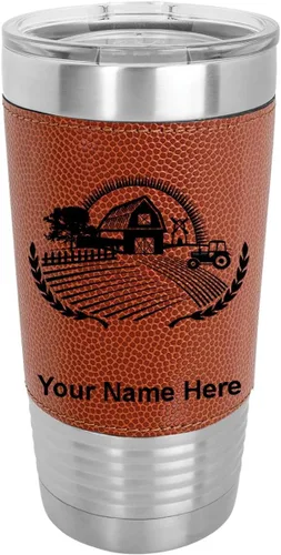Miniatura 12 de LaserGram Vaso aislado al vacío de 20 onzas, granja, grabado personalizado incluido (piel sintética, estilo béisbol)