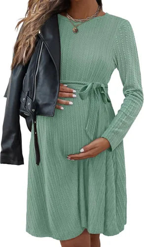 Miniatura 3 de Ekouaer Vestido de maternidad para mujer, manga larga, punto acanalado, vestido de embarazo, vestido casual de cuello redondo