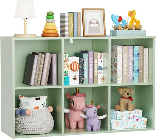 Organizador de almacenamiento de 6 cubos, estantería de cubo para niños, estantería de cubo verde con panel trasero cerrado, paneles gruesos, kit