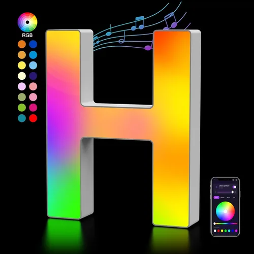 Miniatura 32 de OJQ Letras LED Iluminadas con Música Sincronizada de Letras del Alfabeto Coloridas - Luz de Dormitorio con Cambio de Color - Regalos de Cumpleaños