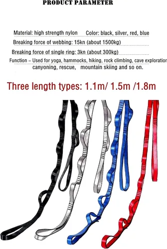Miniatura 2 de 2 correas de escalada fuertes de 22 KN con cadena de margaritas de nailon, correa ajustable, longitud 110/150/70.9 in cinturón de yoga Negro