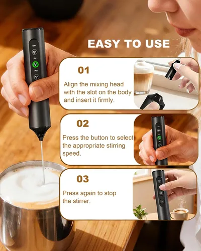 Miniatura 7 de Espumador de leche recargable de 3 velocidades con caja de almacenamiento, espumador de café de doble bobina de mano, varita espumadora de mano
