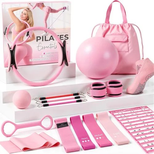 Pilates Kit, Pilates Equipment for Home Workouts, Home Pilates Essentials Kit for Women with Pilates Ring and Ball Set, Socks, Ankle Resistance