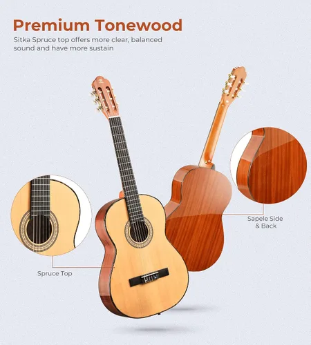 Miniatura 3 de Guitarra Clásica 36" 3/4 Estilo Español Guitarra Clásica, Guitarra de Cuerdas de Nylon de 36 Pulgadas Ideal para Principiantes Adolescentes Adultos