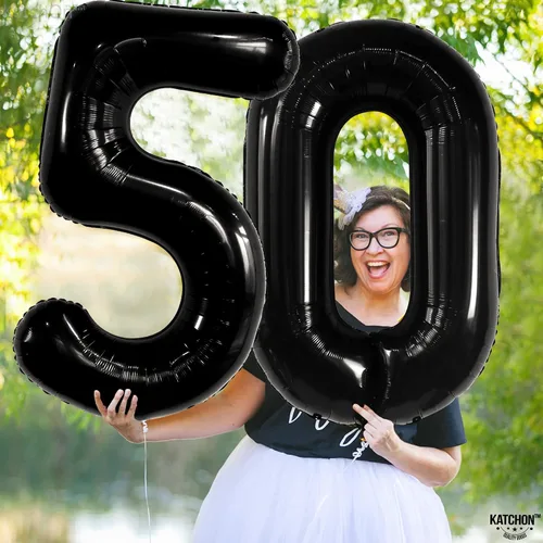 Miniatura 2 de KatchOn - Globo negro grande del número 50, 40 pulgadas, decoraciones de cumpleaños 50 negro sobre la colina para hombres y mujeres, decoraciones