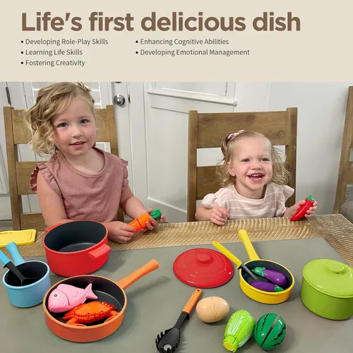 Miniatura 6 de GILOBABY Accesorios de cocina para niños - Juego completo de juguetes de cocina con ollas, sartenes y utensilios para niños pequeños de 1 a 3 años