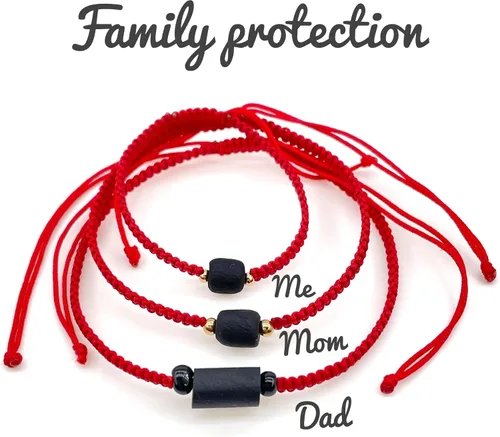 Miniatura 2 de Red String Bracelet for the Family Against Evil Eye Genuine Jet Stone Azabache Para el Mal de Ojo