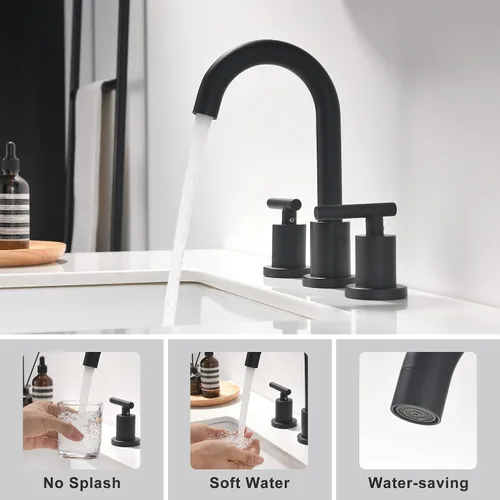 Miniatura 3 de Grifo de lavabo de baño generalizado de dos asas, grifo de tocador de 3 agujeros con drenaje emergente y líneas de suministro de grifo cUPC, grifo