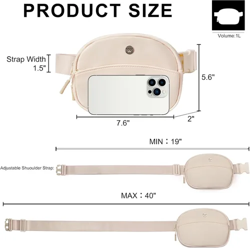 Miniatura 112 de WESTBRONCO Riñoneras para mujeres y hombres, bolsa para cinturón con bolsillos con cremallera, riñoneras modernas, bolsas cruzadas ligeras de 1