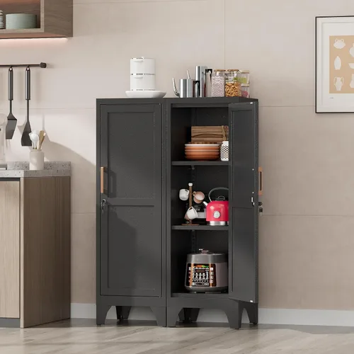 Miniatura 2 de Armarios de metal de 46 pulgadas de alto con 1 puerta con cerradura y 2 estantes ajustables para almacenamiento de empleados, gabinete de bloqueo